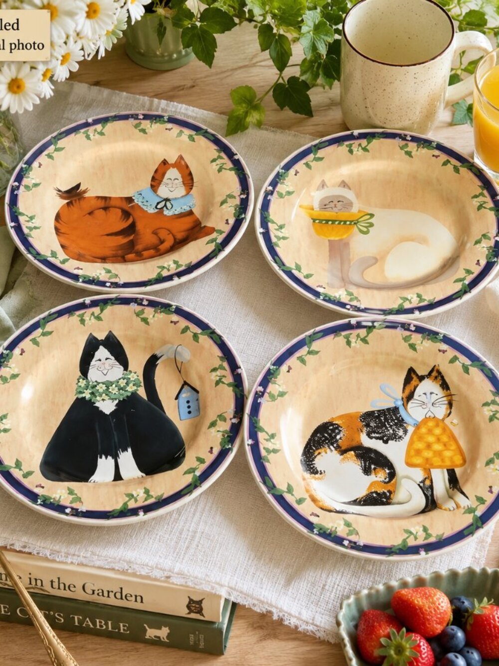 Vintage Sakura Garden Cats Fiddlestix Salad Plates 8.25” Set of 4